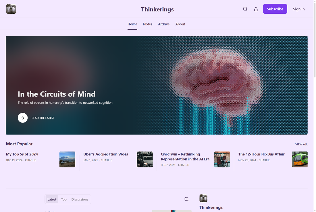 Screenshot of the Thinkerings blog